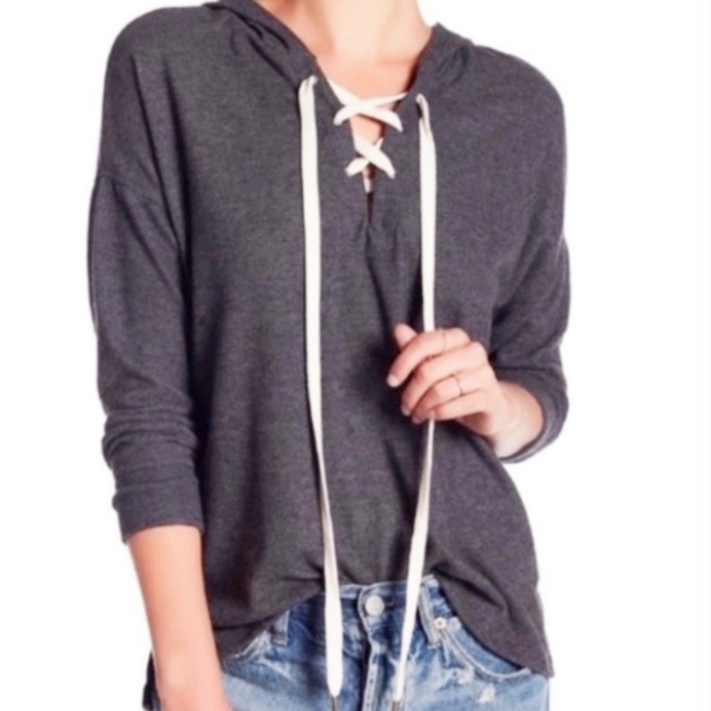 NWT Project Social T Charcoal Bali Lace Up Sweater
